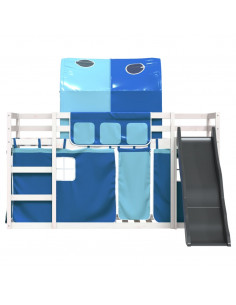 Letto a Castello con Scivolo e Tende Blu 80x200 cm 2