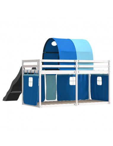 Letto a Castello con Scivolo e Tende Blu 80x200 cm