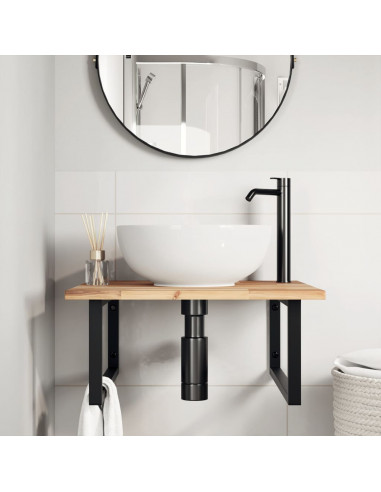 Ripiano a Parete per Lavabo in Acciaio e Massello di Acacia