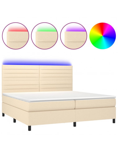 Letto a Molle Materasso e LED bianco 200x200cm in Tessuto