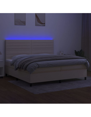 Letto a Molle Materasso e LED bianco 200x200cm in Tessuto