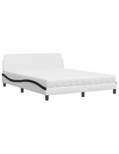 Letto con Materasso Bianco e Nero 160x200cm Similpelle 2