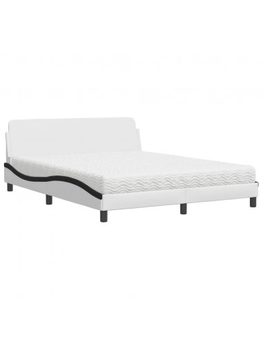 Letto con Materasso Bianco e Nero 160x200cm Similpelle