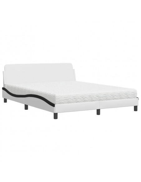 Letto con Materasso Bianco e Nero 160x200cm Similpelle