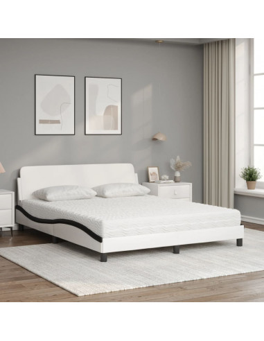 Letto con Materasso Bianco e Nero 160x200cm Similpelle