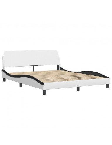 Letto con Materasso Bianco e Nero 160x200cm Similpelle