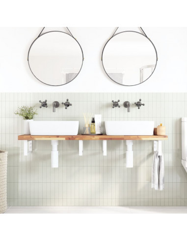 Ripiano a Parete per Lavabo in Acciaio e Massello di Acacia