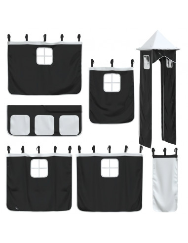 Letto a Soppalco con Torre Bambini Bianco e Nero 80x200cm Pino