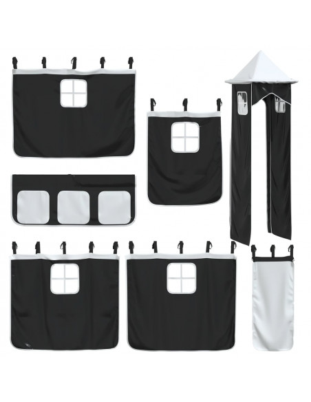 Letto a Soppalco con Torre Bambini Bianco e Nero 80x200cm Pino