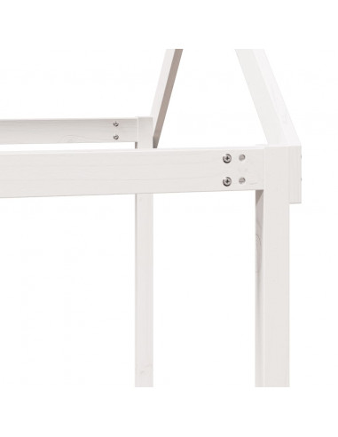 Letto Soppalco con Scala e Tetto Bianco 80x200 cm Massello Pino