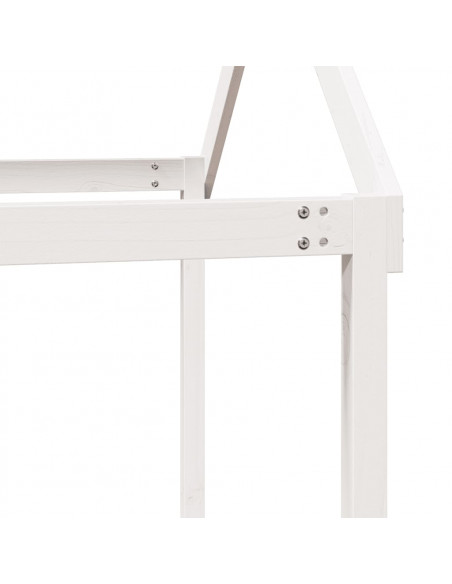 Letto Soppalco con Scala e Tetto Bianco 80x200 cm Massello Pino
