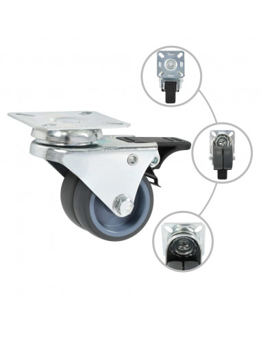 Ruote Girevoli Gemellate con Doppio Freno 4 pz 50 mm