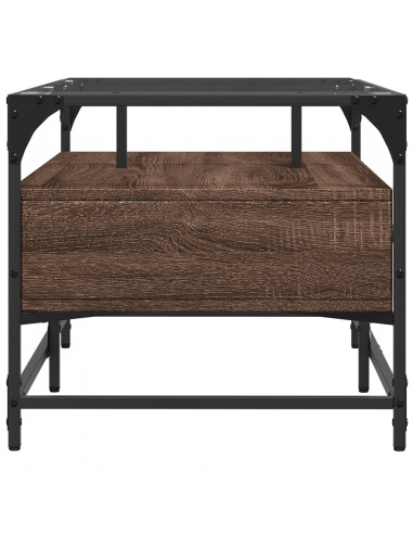 Tavolino con Piano in Vetro Rovere Marrone 98,5x50x45cm Acciaio