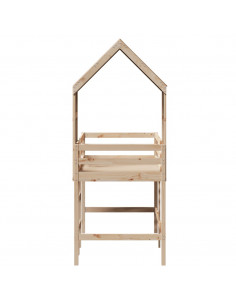 Letto Soppalco con Scala e Tetto 90x200 cm Legno Massello Pino 2