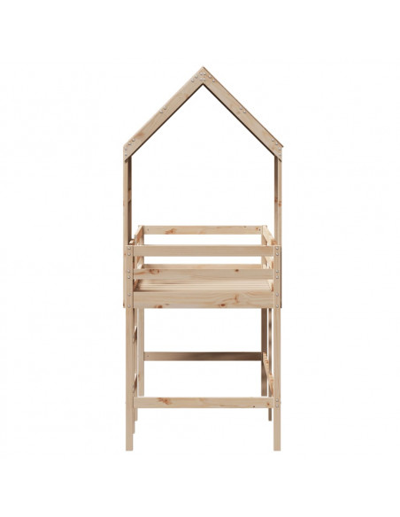 Letto Soppalco con Scala e Tetto 90x200 cm Legno Massello Pino