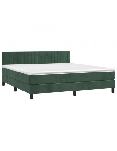 Letto a Molle con Materasso e LED Verde Scuro 180x200cm Velluto