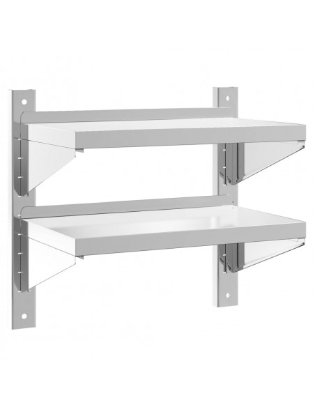 Mensola Muro 2 Ripiani 50x30x60cm Argento Acciaio Inossidabile