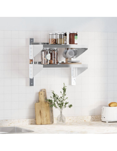 Mensola Muro 2 Ripiani 50x30x60cm Argento Acciaio Inossidabile