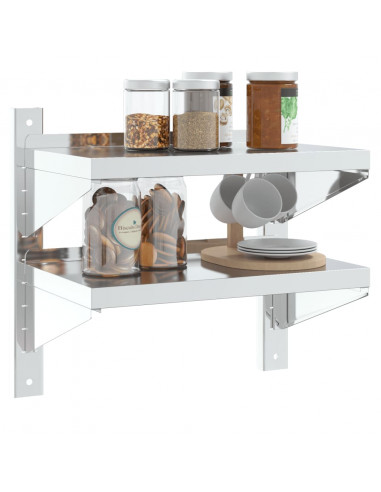 Mensola Muro 2 Ripiani 50x30x60cm Argento Acciaio Inossidabile