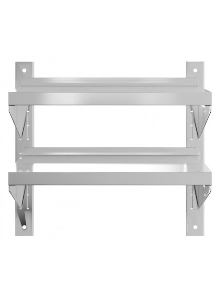 Mensola Muro 2 Ripiani 50x30x60cm Argento Acciaio Inossidabile
