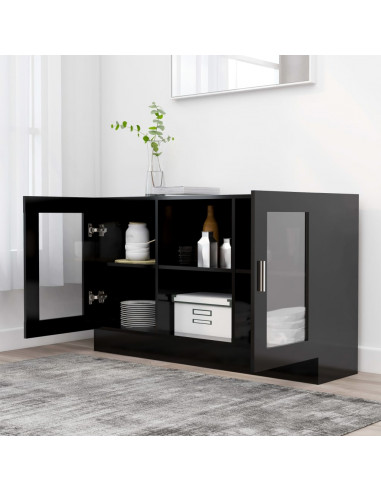 Armadietto con Vetrina Nero 120x30,5x70 cm Legno Multistrato