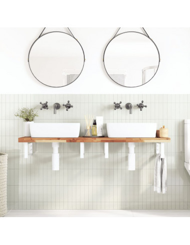 Ripiano a Parete per Lavabo in Acciaio e Massello di Acacia