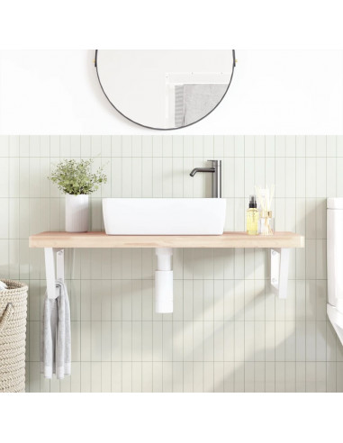 Ripiano a Parete per Lavabo in Acciaio e Massello di Faggio