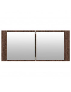 Armadietto Specchio con LED da Bagno Rovere Marrone 100x12x45cm 2