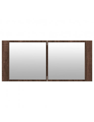 Armadietto Specchio con LED da Bagno Rovere Marrone 100x12x45cm