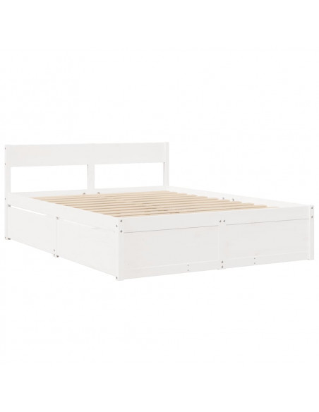 Giroletto con Cassetti Bianco 150x200 cm Legno Massello di Pino