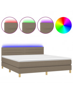 Letto a Molle con Materasso e LED Tortora 180x200 cm in Tessuto 2