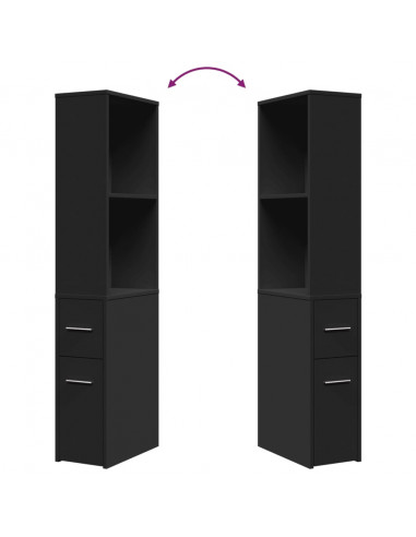 Armadietto da Bagno Stretto con Ruote Nero in Truciolato