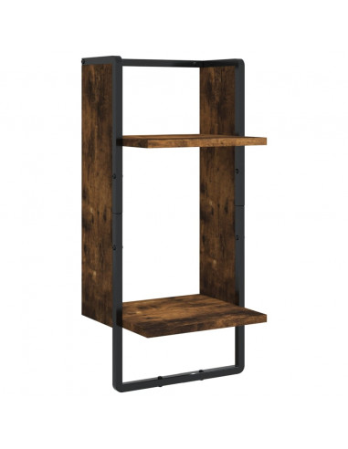 Set Mensole Parete con Aste 4pz Rovere Fumo Legno Multistrato