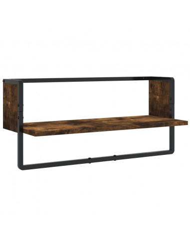 Set Mensole Parete con Aste 4pz Rovere Fumo Legno Multistrato