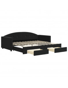 Divano Letto Estraibile con Cassetti Nero 90x200 cm in Velluto 2