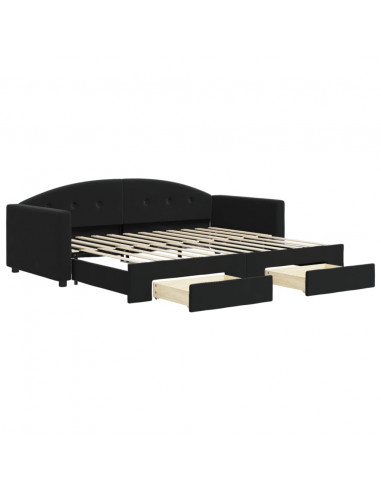 Divano Letto Estraibile con Cassetti Nero 90x200 cm in Velluto