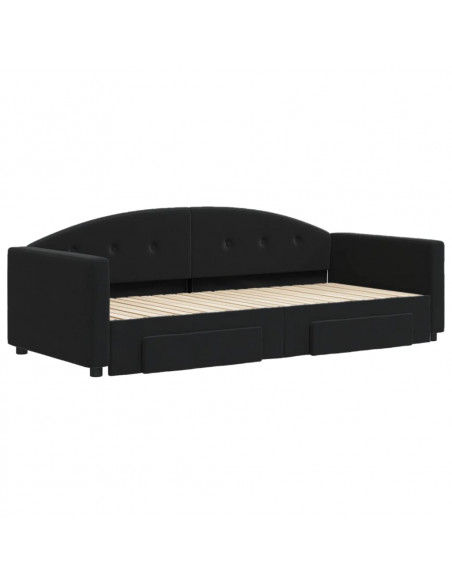 Divano Letto Estraibile con Cassetti Nero 90x200 cm in Velluto