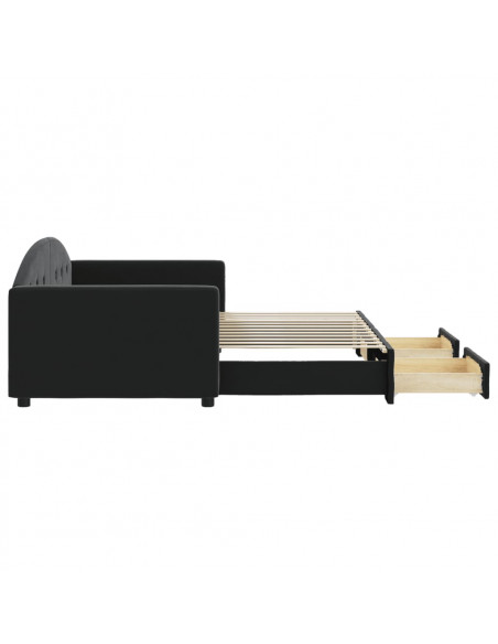 Divano Letto Estraibile con Cassetti Nero 90x200 cm in Velluto