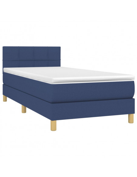 Letto a Molle con Materasso e LED Blu 90x190 cm in Tessuto
