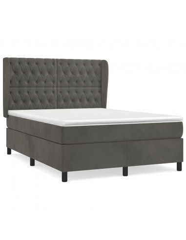 Giroletto a Molle con Materasso Grigio Scuro 140x200 cm Velluto