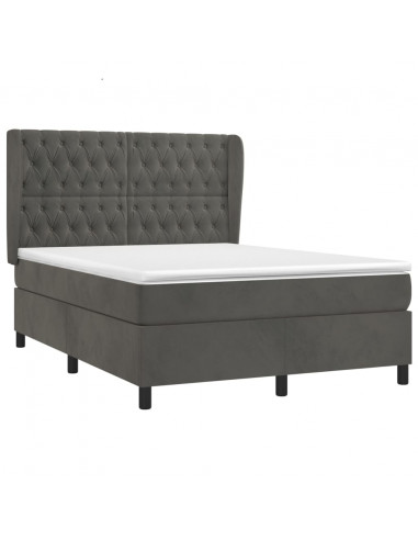 Giroletto a Molle con Materasso Grigio Scuro 140x200 cm Velluto