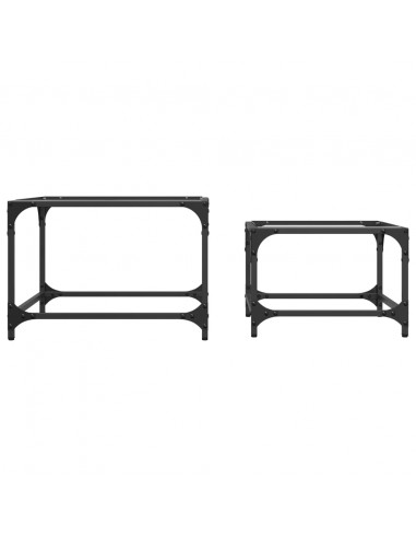 Tavolini Impilabili 2pz con Piano Vetro Trasparente in Acciaio