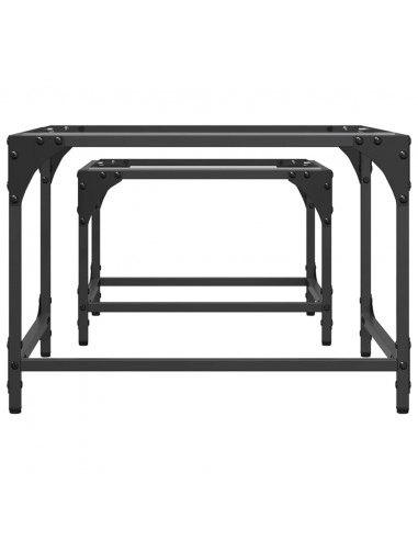 Tavolini Impilabili 2pz con Piano Vetro Trasparente in Acciaio