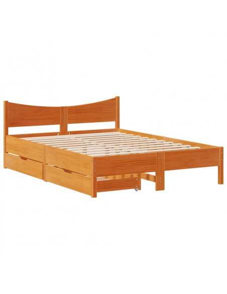 Giroletto Cassetti Marrone Cera 140x200 cm Legno Massello Pino