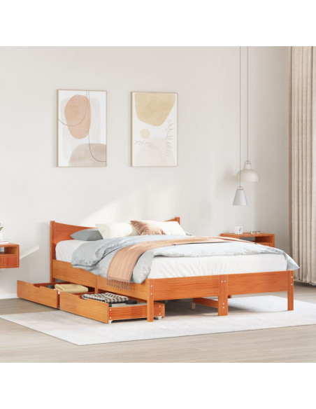 Giroletto Cassetti Marrone Cera 140x200 cm Legno Massello Pino