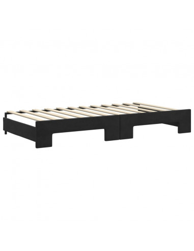 Divano Letto Estraibile con Cassetti Nero 100x200 cm in Velluto