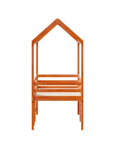 Letto a Soppalco con Tetto Cera 80x200 cm in Legno di Pino