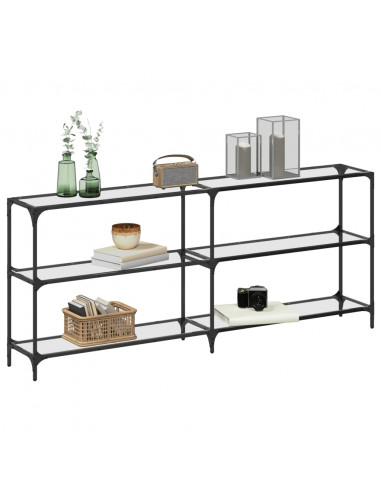 Tavolino Consolle Piano Vetro Trasparente 194,5x30x81cm Acciaio