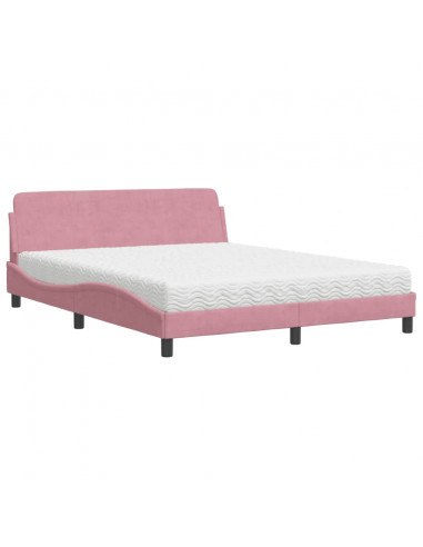 Letto con Materasso Rosa 160x200 cm in Velluto