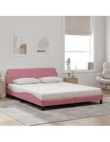 Letto con Materasso Rosa 160x200 cm in Velluto